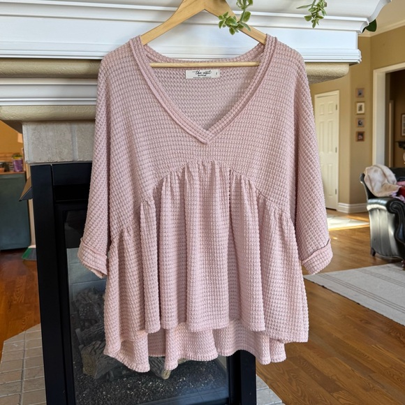 Three Bird Nest Tops - The Nest Three Bird Nest Lush Drift Top Large Blush Oversized Waffle Knit